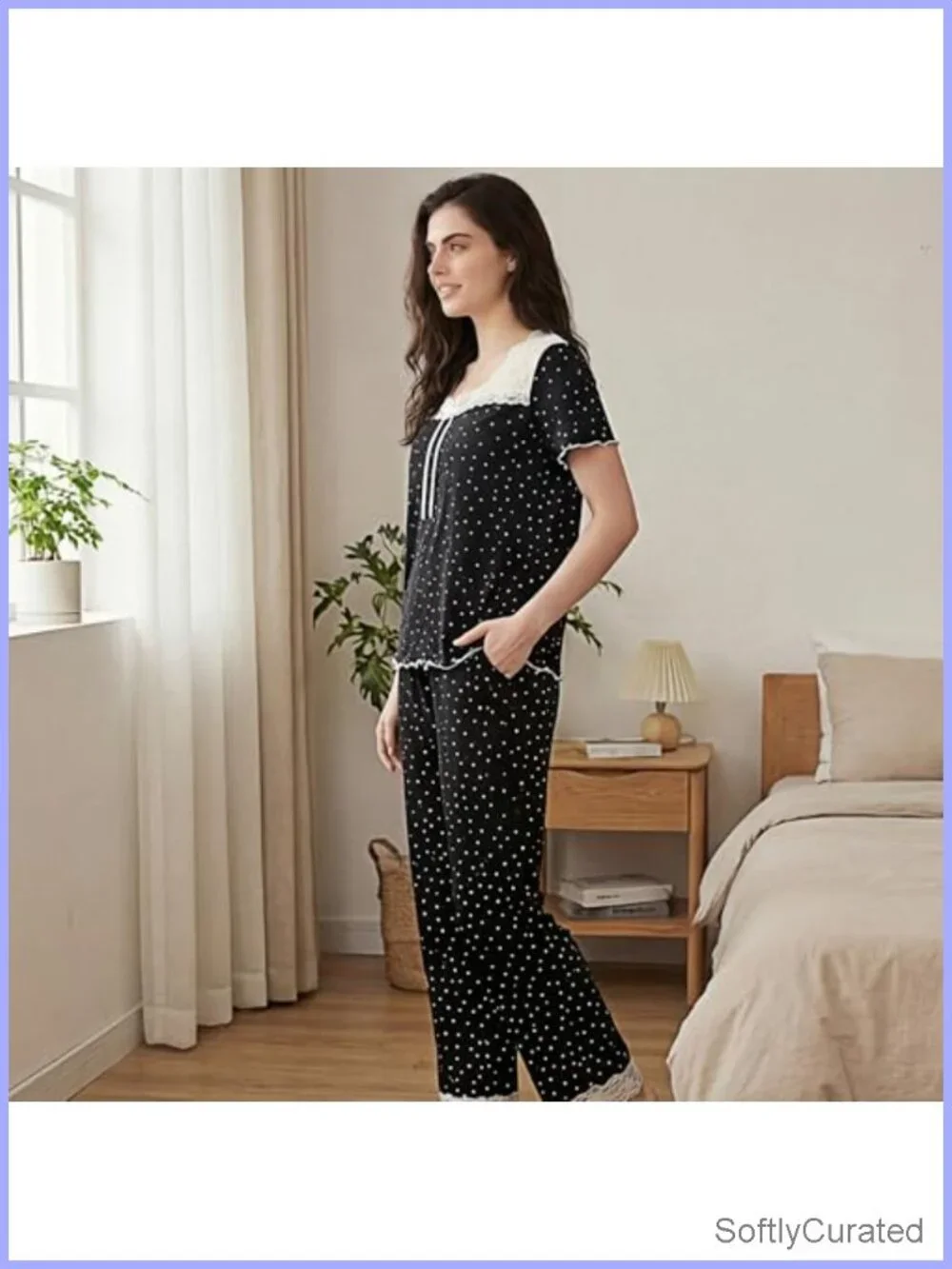 Women's Short Sleeve Lace Pajama Sets Cap Sleeve Sleepwear Sets